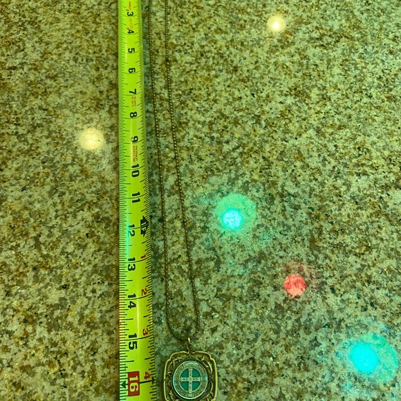 VSA Virgins Saints and Angels Necklace - Gold Tone Green Vintage Antique Cross - Picture 11 of 11